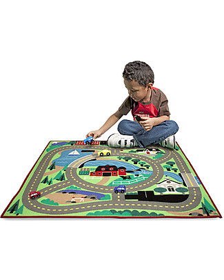 Melissa & Doug Tappeto Gioco - Città - 100 x 90 cm - Include 4 macchinine in legno per giocare! Tappeti Gioco