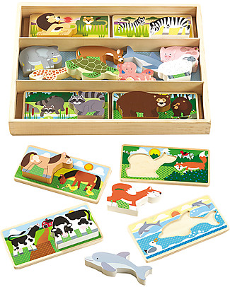 Melissa & Doug Tavola Gioco Animali - 8 Tavole Doppie e 16 Animali in Legno! Puzzle