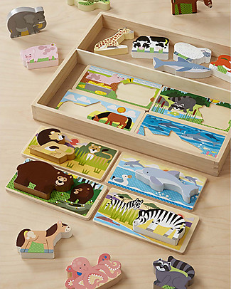 Melissa & Doug Tavola Gioco Animali - 8 Tavole Doppie e 16 Animali in Legno! Puzzle