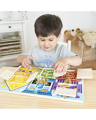 Melissa & Doug Tavoletta dei Chiavistelli - Insegna numeri-colori- animali e manualità! Incastri In Legno