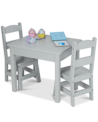 Melissa & Doug Tavolo con 2 Sedie in Legno - Grigio - per Bambini Tavoli