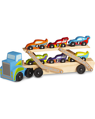 Melissa & Doug Tir per Trasporto di Auto da Corsa - Legno - 8 Pezzi - Perfetta idea regalo! Macchine e Trenini in Legno