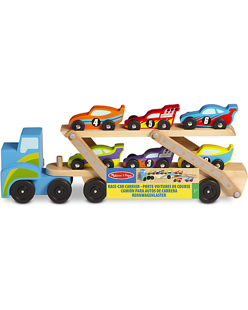 Melissa & Doug Tir per Trasporto di Auto da Corsa - Legno - 8 Pezzi - Perfetta idea regalo! Macchine e Trenini  in Legno