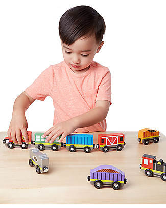 Melissa & Doug Trenino in Legno, 8 Vagoni con Scatola - Ottima idea regalo! Macchine e Trenini in Legno