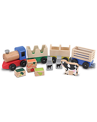 Melissa & Doug Treno della Fattoria in Legno - 11 Pezzi - Ottima idea regalo! Macchine e Trenini in Legno