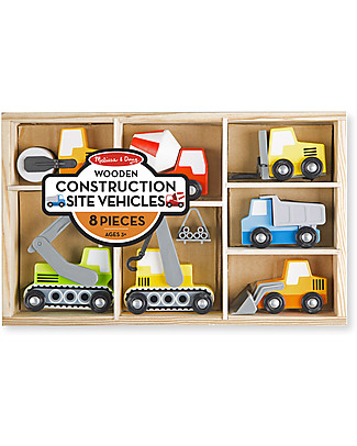 Melissa & Doug Veicoli del Cantiere in Legno - 8 pezzi con scatola - Ottima Idea Regalo! Macchine e Trenini in Legno