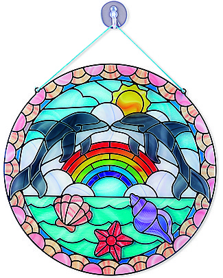 Melissa & Doug Vetrata Colorata, Delfini - Facilissima da creare, perfetta da appendere! Kit Fai Da Te