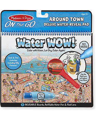 Melissa & Doug Water Wow Deluxe - Città - 8 Cartoncini + Penna ad Acqua + Lente Colorare