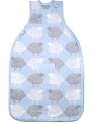 Merino Kids Sacco Nanna Medio, 0-2 anni - 100% Lana Merino Naturale e Cotone Bio - Azzurro/Pecorelle - Go Go Bag Sacchi Nanna Pesanti