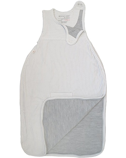 Merino Kids Sacco Nanna Medio, 0-2 anni - 100% Lana Merino Naturale e Cotone Bio - Righe Grigie - Go Go Bag Sacchi Nanna