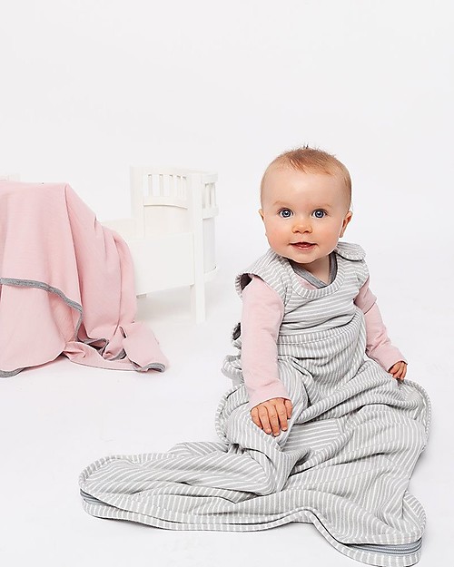 Merino Kids Sacco Nanna Medio, 0-2 anni - 100% Lana Merino Naturale e Cotone Bio - Righe Grigie - Go Go Bag Sacchi Nanna