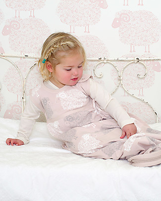 Merino Kids Sacco Nanna Medio, 0-2 anni - 100% Lana Merino Naturale e Cotone Bio - Rosa Chiaro/Pecorelle - Go Go Bag Sacchi Nanna Pesanti