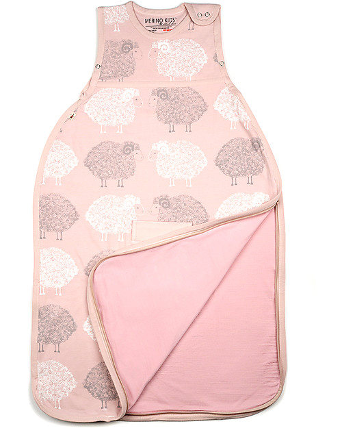Merino Kids Sacco Nanna Medio, 0-2 anni - 100% Lana Merino Naturale e Cotone Bio - Rosa Chiaro/Pecorelle - Go Go Bag Sacchi Nanna