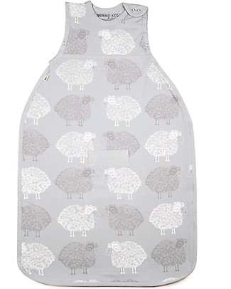Merino Kids Sacco Nanna Medio, 2-4 anni - 100% Lana Merino Naturale e Cotone Bio - Grigio Chiaro/Pecorelle - Go Go Bag Sacchi Nanna Pesanti