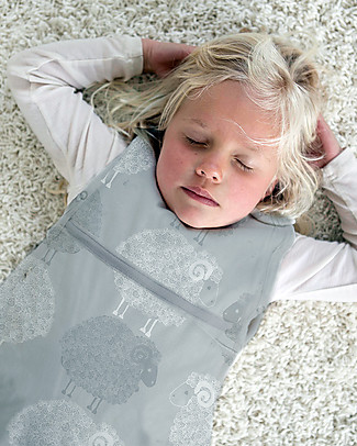 Merino Kids Sacco Nanna Medio, 2-4 anni - 100% Lana Merino Naturale e Cotone Bio - Grigio Chiaro/Pecorelle - Go Go Bag Sacchi Nanna Pesanti