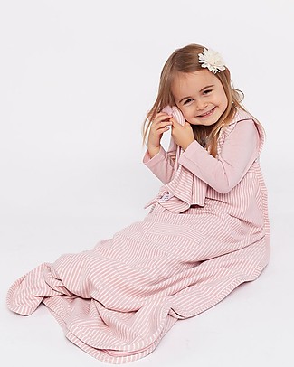 Merino Kids Sacco Nanna Medio, 2-4 anni - 100% Lana Merino Naturale e Cotone Bio - Righe Rosa - Go Go Bag Sacchi Nanna Pesanti