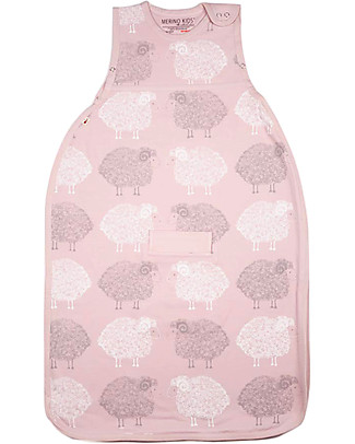 Merino Kids Sacco Nanna Medio, 2-4 anni - 100% Lana Merino Naturale e Cotone Bio - Rosa Chiaro/Pecorelle - Go Go Bag Sacchi Nanna Pesanti