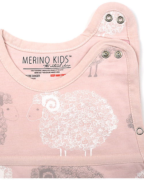 Merino Kids Sacco Nanna Medio, 2-4 anni - 100% Lana Merino Naturale e Cotone Bio - Rosa Chiaro/Pecorelle - Go Go Bag Sacchi Nanna