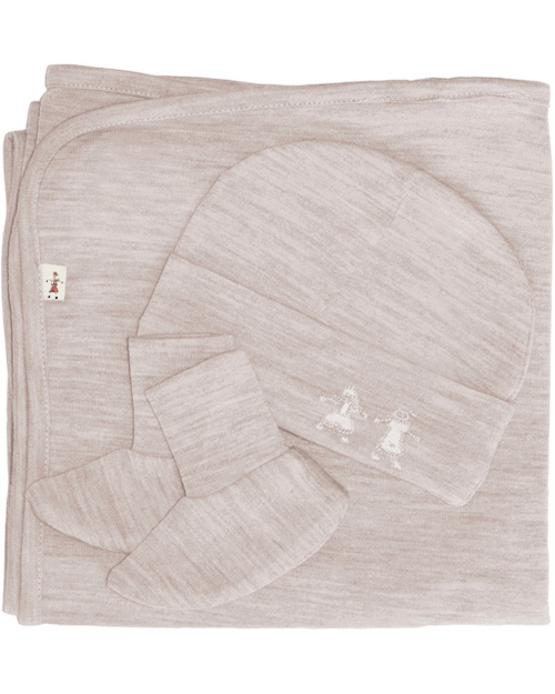 Merino Kids Set Copertina, Cappellino & Scarpine Cocooi™ - Avena Melange - 100% Lana Merino Naturale (perfetto regalo di nascita!) Swaddle di Mussola