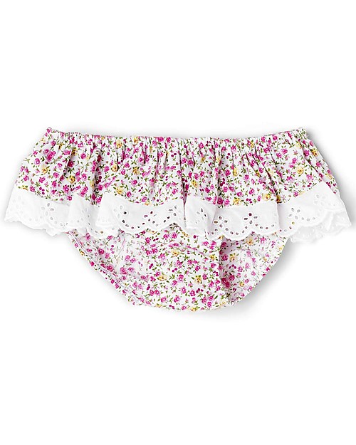 Mia Bu Milano Costume Bimba con Balza in Pizzo Sangallo, Fiorellini - In confezione regalo, con fiaba inclusa! Boxer Mare