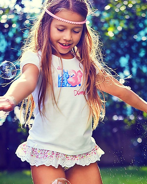 Mia Bu Milano Costume Bimba con Balza in Pizzo Sangallo, Fiorellini - In confezione regalo, con fiaba inclusa! Boxer Mare