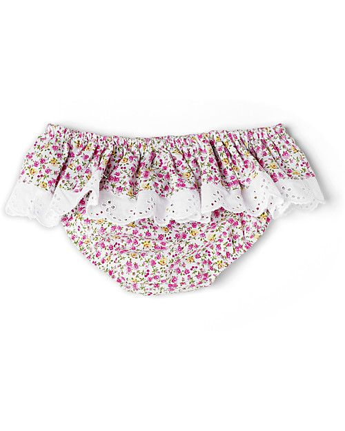 Mia Bu Milano Costume Bimba con Balza in Pizzo Sangallo, Fiorellini - In confezione regalo, con fiaba inclusa! Boxer Mare