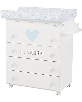 Micuna Bagnetto Fasciatoio Wonderful con Rotelle, Azzurro - Diventa Cassettiera! Fasciatoi_