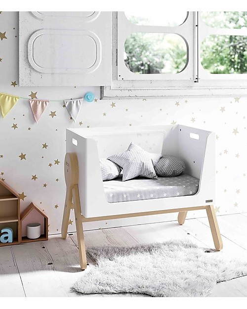 Micuna Culla Basculante Mini Swing in Legno di Faggio, Bianco - Diventa Divano o Scrivania! Culle e Ceste