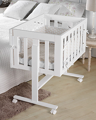 Micuna Culla Next to Me Cododo 2-in-1 in Legno di Faggio, Bianco - Diventa Scrivania o Portagiochi! Culle Co-Sleeping