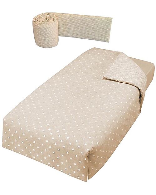 Micuna Kit Piumone e Paracolpi per Lettino 120x60 - Galaxy Beige - 100%Cotone Lenzuola e Federe