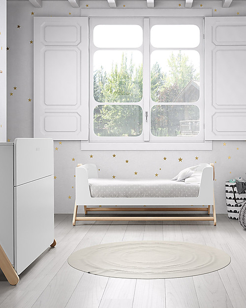 Micuna Lettino Culla Basculante Big Swing in Legno di Faggio, Bianco - Diventa Divano! Lettini con Sbarre