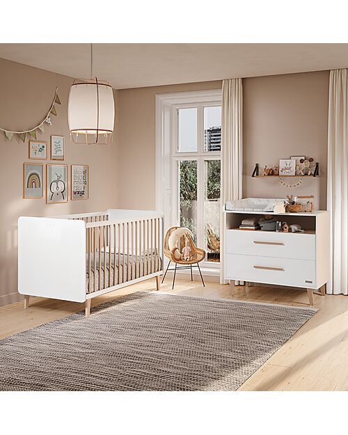 Micuna Lettino Evolutivo 140x70 cm Trevi - Bianco -Naturale - Legno di Faggio FSC - Diventa Letto e Divano Letti Trasformabili