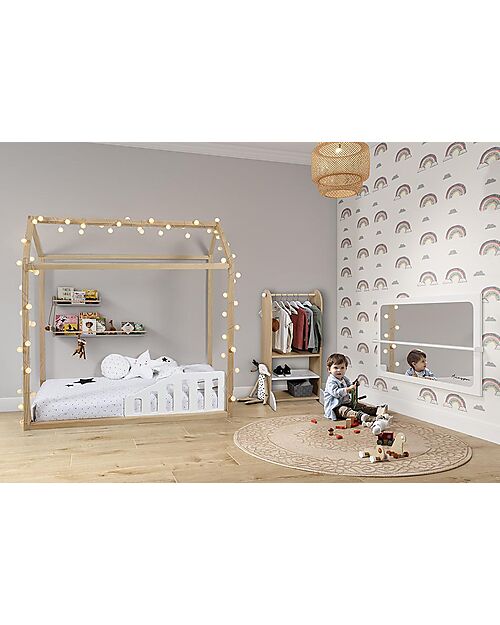 Micuna Specchio Montessoriano Micussori - Bianco - Legno di Faggio FSC - Stimola l'Autonomia dei Bambini Decorazioni da Parete