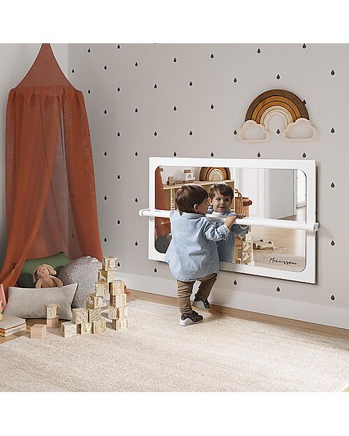 Micuna Specchio Montessoriano Micussori - Bianco - Legno di Faggio FSC - Stimola l'Autonomia dei Bambini Decorazioni da Parete