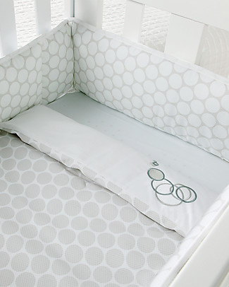 Micuna Tessili per Culla Cododo, Pois Grigio - Set di paracolpi e lenzuola! Biancheria Culla