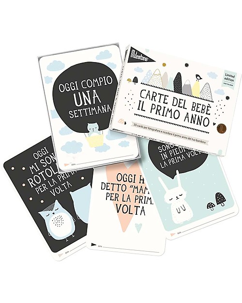 Milestone Baby Cards Cartoline Prime Tappe “Over the Moon” - Milestone Baby Cards -TESTO IN ITALIANO - Regalo di Nascita Perfetto! Album e Cofanetti