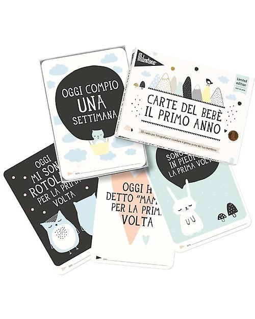 Milestone Baby Cards Cartoline Prime Tappe “Over the Moon” - Milestone Baby Cards -TESTO IN ITALIANO - Regalo di Nascita Perfetto! Album e Cofanetti