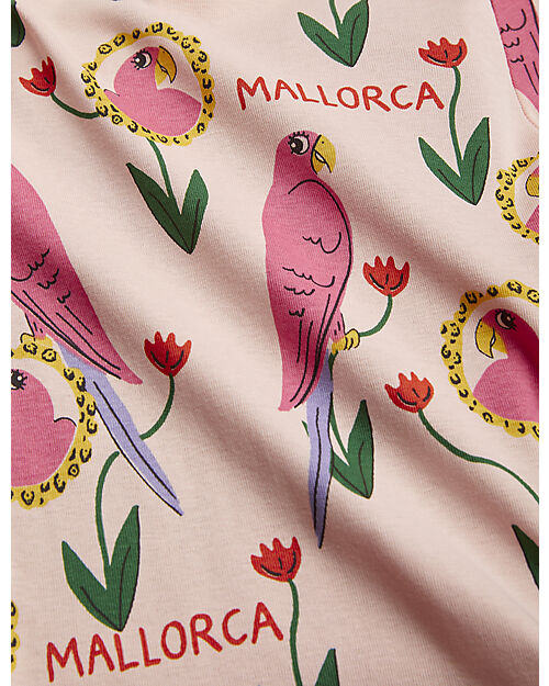 Mini Rodini Abito a Maniche Corte - Stampa Pappagalli - Rosa - 100% Cotone Bio Vestiti_