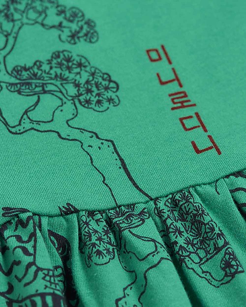 Mini Rodini Abito a Maniche Corte Tigri - Verde - 100% Cotone Bio Vestiti_
