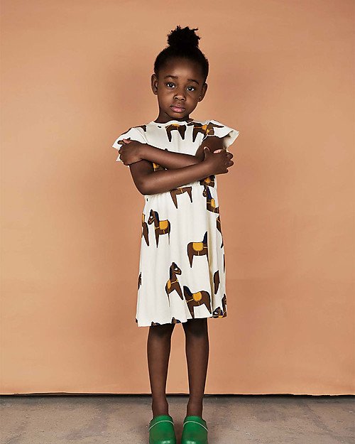 Mini Rodini Abito Bimba Cavalli, Panna - 100% cotone bio Vestiti_