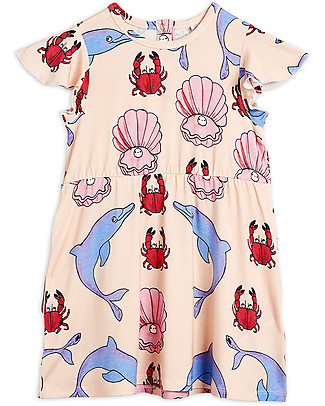 Mini Rodini Abito Bimba Delfini con Maniche Corte ad Aletta - Lyocell Elasticizzato Vestiti