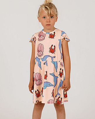Mini Rodini Abito Bimba Delfini con Maniche Corte ad Aletta - Lyocell Elasticizzato Vestiti