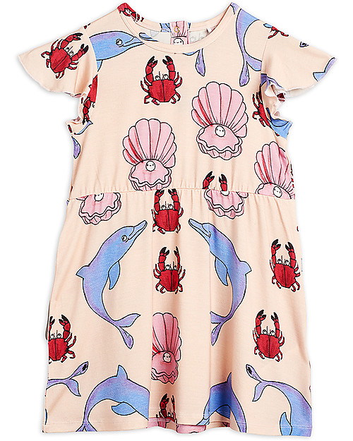 Mini Rodini Abito Bimba Delfini con Maniche Corte ad Aletta - Lyocell Elasticizzato Vestiti_