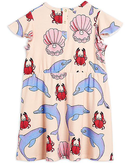 Mini Rodini Abito Bimba Delfini con Maniche Corte ad Aletta - Lyocell Elasticizzato Vestiti_