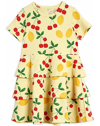 Mini Rodini Abito Ciliegie e Limoni - Giallo - Cotone Bio Elasticizzato Vestiti