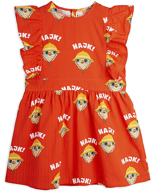 Mini Rodini Abito con Balze Hike - Rosso - 100% Cotone Bio Vestiti_