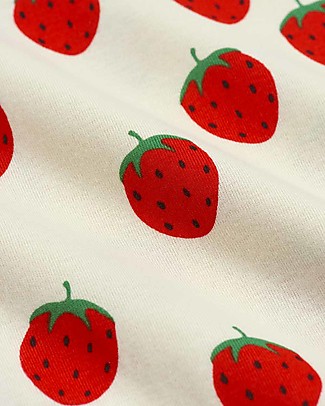 Mini Rodini Abito con Maniche ad Aletta Fragole - Bianco - 100% cotone bio Vestiti