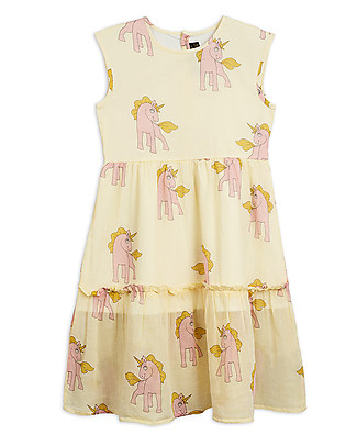 Mini Rodini Abito Lungo Unicorni con Gonna a Balze - 100% Cotone bio Vestiti