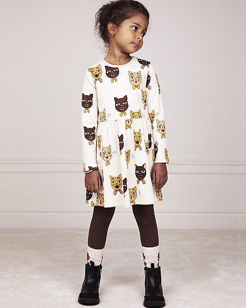 Mini Rodini Abito Maniche Lunghe Gatto Canterino - 100% Cotone Bio Vestiti_