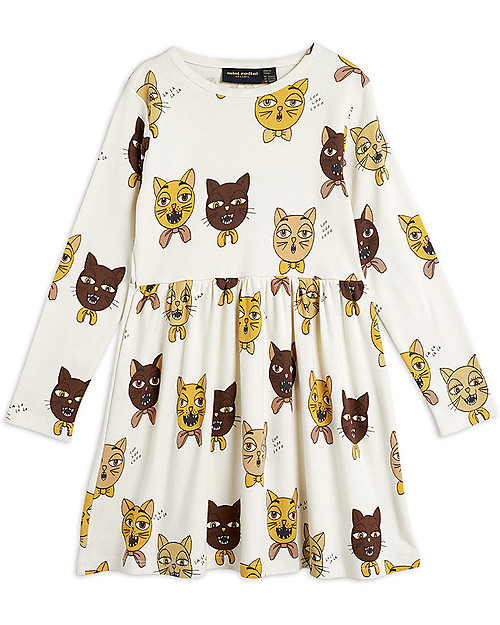 Mini Rodini Abito Maniche Lunghe Gatto Canterino - 100% Cotone Bio Vestiti_
